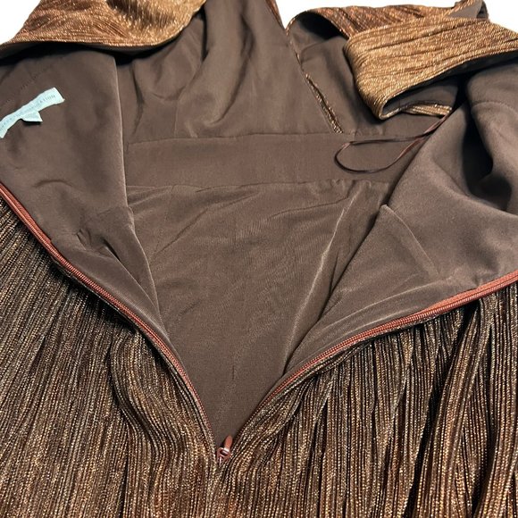 Dress the Population Brown Gold Pleated Metallic Midi Dress L Sleeveless Party - Picture 5 of 10